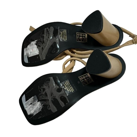 NEW Free People Perth Slingback Leather Sandal Heel Beige Leather - Picture 5 of 6